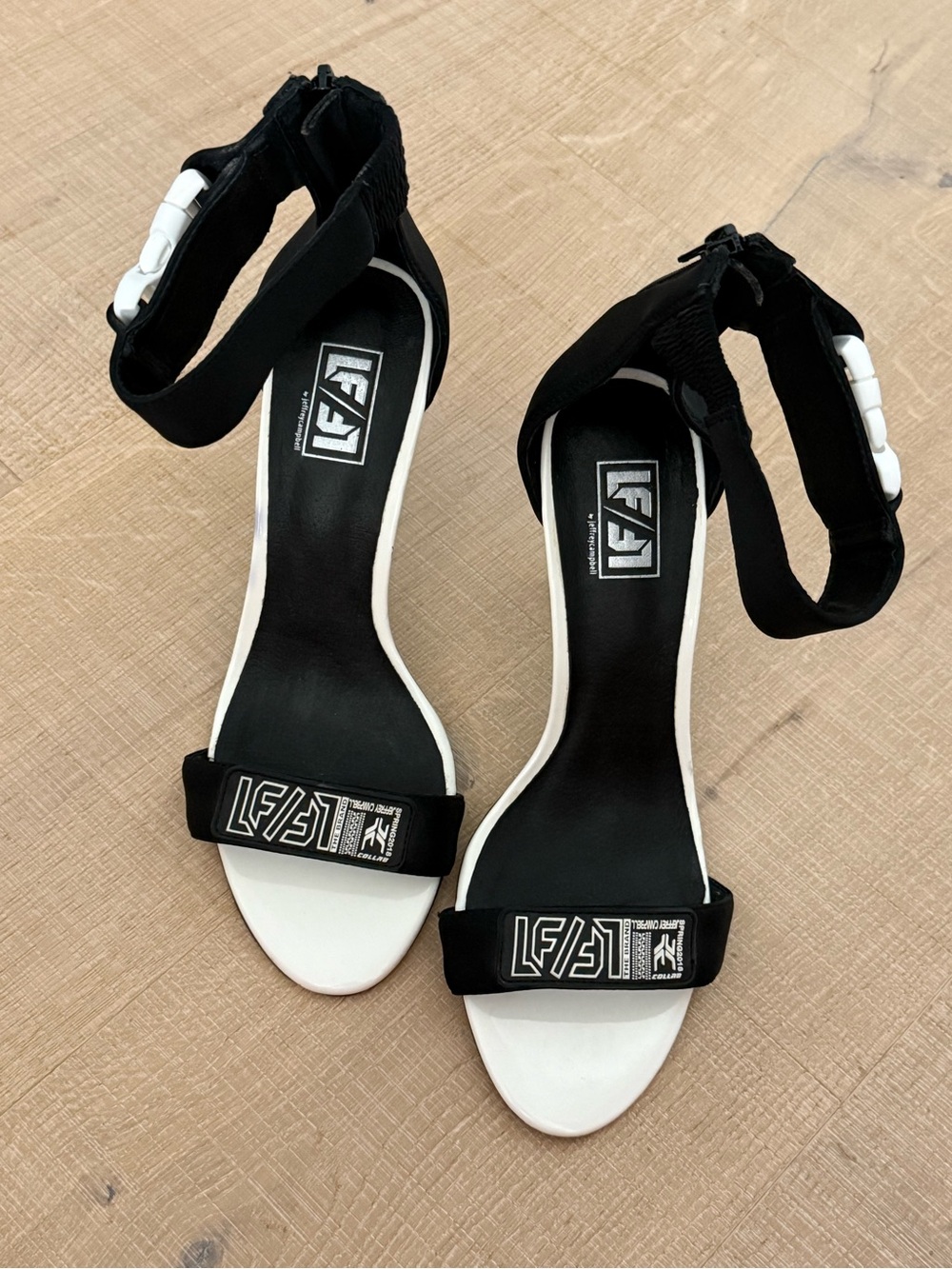 LF Two-Tone Black and White Ankle-Strap Heels